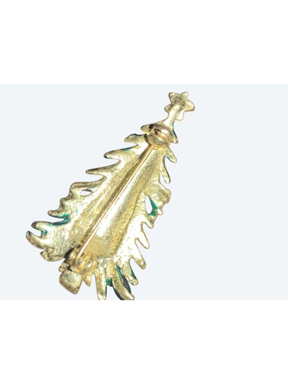 Green Enamel Gold Tone Candles Christmas Tree with Candles Pin Brooch Vintage - Picture 7 of 7